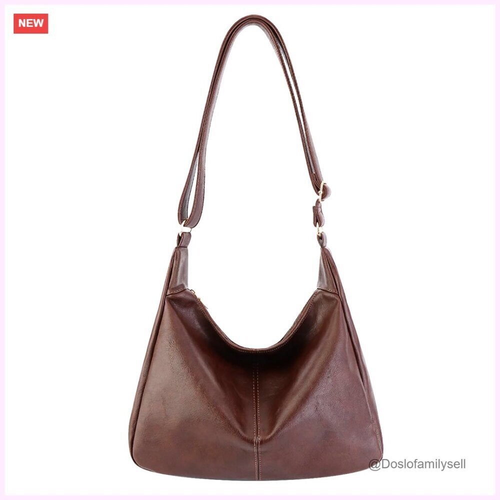 Foldable Vegan Leather Tote Bag Slouchy Shoulder Crossbody Purse